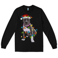Black Pitbull With Christmas Lights Long Sleeve Tee - RanaPortraitStore