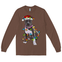Chestnut Pitbull With Christmas Lights Long Sleeve Tee - RanaPortraitStore