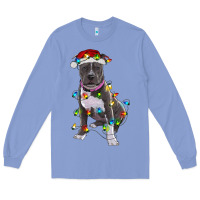 Colony Blue Pitbull With Christmas Lights Long Sleeve Tee - RanaPortraitStore