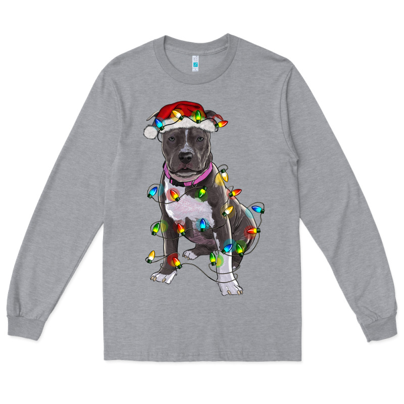 Pitbull With Christmas Lights Long Sleeve Tee by RanaPortraitStore | Teevron