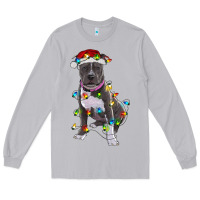 Moon Dust Pitbull With Christmas Lights Long Sleeve Tee - RanaPortraitStore