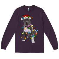 Plum Pitbull With Christmas Lights Long Sleeve Tee - RanaPortraitStore
