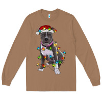 Toasted Coconut Pitbull With Christmas Lights Long Sleeve Tee - RanaPortraitStore