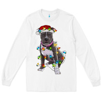 White Pitbull With Christmas Lights Long Sleeve Tee - RanaPortraitStore