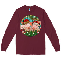 Burgundy Christmas Pigs Long Sleeve Tee - RanaPortraitStore