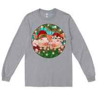 Heather Grey Christmas Pigs Long Sleeve Tee - RanaPortraitStore