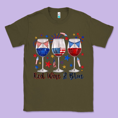 Classic Tee red wine and blue wine glasses