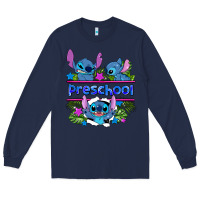 Navy preview flower stitch blue preschool Long Sleeve Tee - AdoDesignShop
