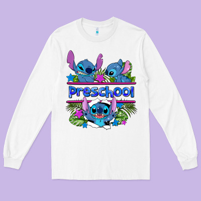 Preview Flower Stitch Blue Preschool Long Sleeve Tee Designed By Adodesignshop
