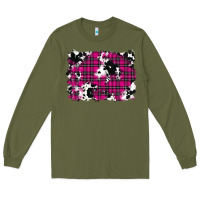 Army Green Pink Christmas Plaid Cowhide Pattern Background Long Sleeve Tee - RanaPortraitStore