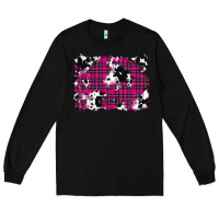 Black Pink Christmas Plaid Cowhide Pattern Background Long Sleeve Tee - RanaPortraitStore