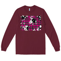 Burgundy Pink Christmas Plaid Cowhide Pattern Background Long Sleeve Tee - RanaPortraitStore