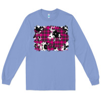 Colony Blue Pink Christmas Plaid Cowhide Pattern Background Long Sleeve Tee - RanaPortraitStore
