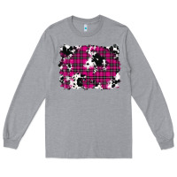 Heather Grey Pink Christmas Plaid Cowhide Pattern Background Long Sleeve Tee - RanaPortraitStore