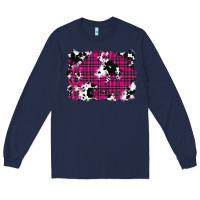 Navy Pink Christmas Plaid Cowhide Pattern Background Long Sleeve Tee - RanaPortraitStore