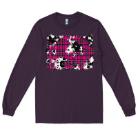 Plum Pink Christmas Plaid Cowhide Pattern Background Long Sleeve Tee - RanaPortraitStore