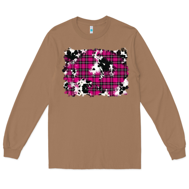 Pink Christmas Plaid Cowhide Pattern Background Long Sleeve Tee by RanaPortraitStore | Teevron