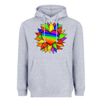 Heather Grey lgbtq color heart and sunflower Heavyweight Hoodie - HRA Design Shop