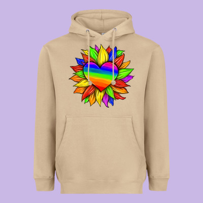 Lgbtq Color Heart And Sunflower Heavyweight Hoodie Designed By Hra Design Shop