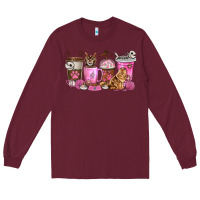 Burgundy cat coffee cups Long Sleeve Tee - texasbilliewilder