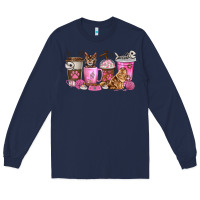 Navy cat coffee cups Long Sleeve Tee - texasbilliewilder