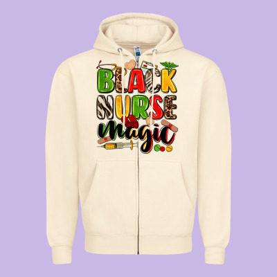 Black Nurse Magic Zipper Hoodie Designed By Zillion Design Studio
