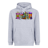 Heather Grey Halloween Coffee Drink Heavyweight Hoodie - RacoonDesign