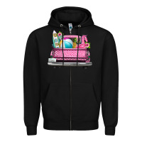 Black summer pink truck beach Zipper Hoodie - texasbilliewilder