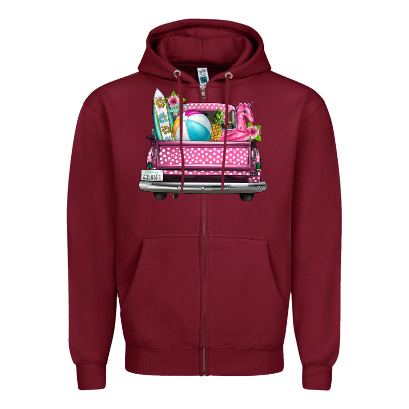 Summer Pink Truck Beach Zipper Hoodie by texasbilliewilder | Teevron