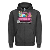 Charcoal Heather summer pink truck beach Zipper Hoodie - texasbilliewilder
