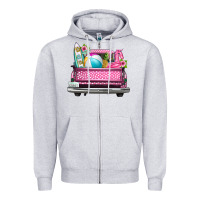 Heather Grey summer pink truck beach Zipper Hoodie - texasbilliewilder