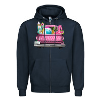 Navy summer pink truck beach Zipper Hoodie - texasbilliewilder