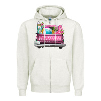 Oatmeal Heather summer pink truck beach Zipper Hoodie - texasbilliewilder