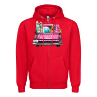 Red summer pink truck beach Zipper Hoodie - texasbilliewilder
