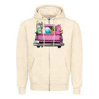 Sandshell summer pink truck beach Zipper Hoodie - texasbilliewilder