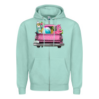Seafoam summer pink truck beach Zipper Hoodie - texasbilliewilder