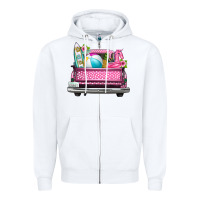White summer pink truck beach Zipper Hoodie - texasbilliewilder