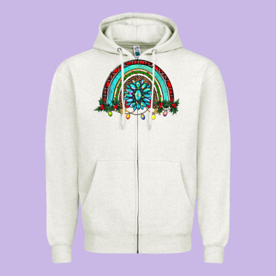 Gemstone Christmas Rainbow Zipper Hoodie Designed By Ranaportraitstore