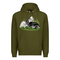 Army Green two baby nigerian dwarf goat Premium Hoodie - LillyAllenDesigns