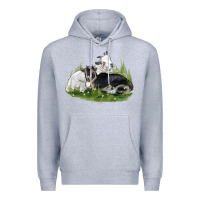 Heather Grey two baby nigerian dwarf goat Premium Hoodie - LillyAllenDesigns