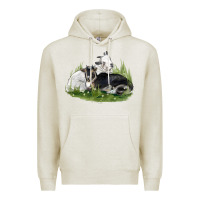 Oatmeal Heather two baby nigerian dwarf goat Premium Hoodie - LillyAllenDesigns