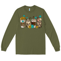 Army Green coffee cups bull skull with gemstones Long Sleeve Tee - texasbilliewilder