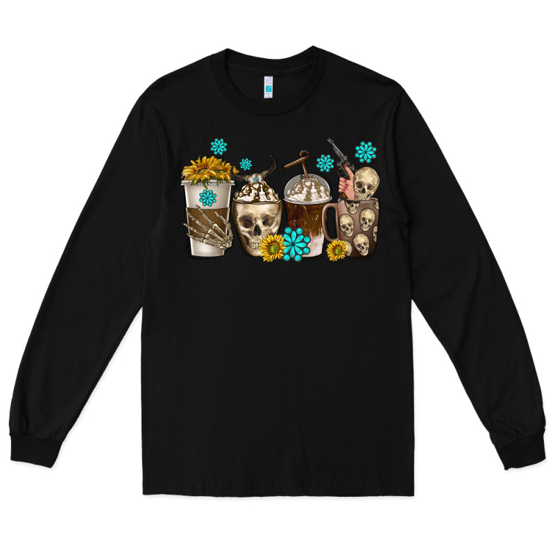 Coffee Cups Bull Skull With Gemstones Long Sleeve Tee by texasbilliewilder | Teevron