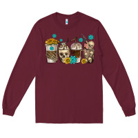 Burgundy coffee cups bull skull with gemstones Long Sleeve Tee - texasbilliewilder