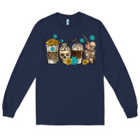 Navy coffee cups bull skull with gemstones Long Sleeve Tee - texasbilliewilder