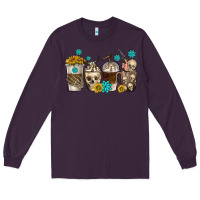 Plum coffee cups bull skull with gemstones Long Sleeve Tee - texasbilliewilder