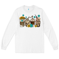 White coffee cups bull skull with gemstones Long Sleeve Tee - texasbilliewilder
