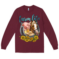 Burgundy chicken pig horse farm life Long Sleeve Tee - texasbilliewilder