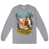 Heather Grey chicken pig horse farm life Long Sleeve Tee - texasbilliewilder