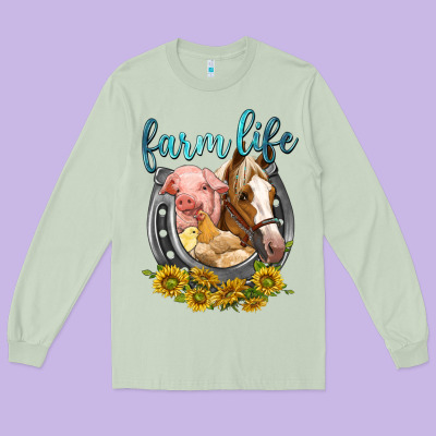 Long Sleeve Tee chicken pig horse farm life